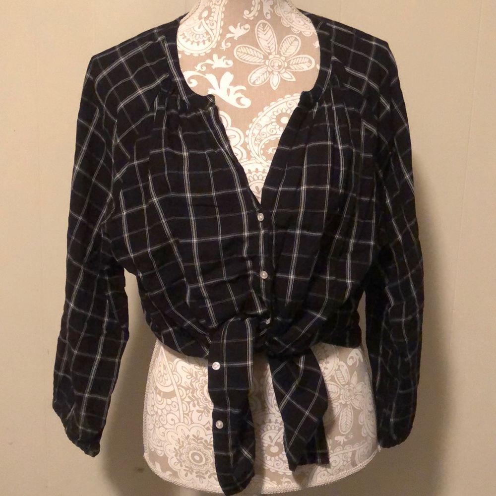 Black & White Plaid Peasant Blouse